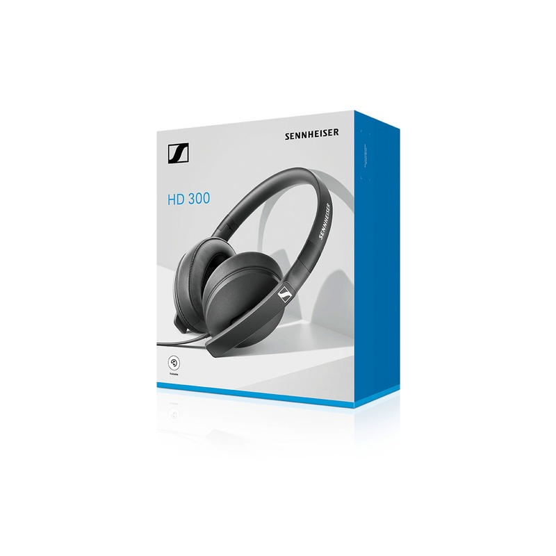 İçinde siyah kulaklıklar bulunan beyaz bir Sennheiser kulaklık kutusu.