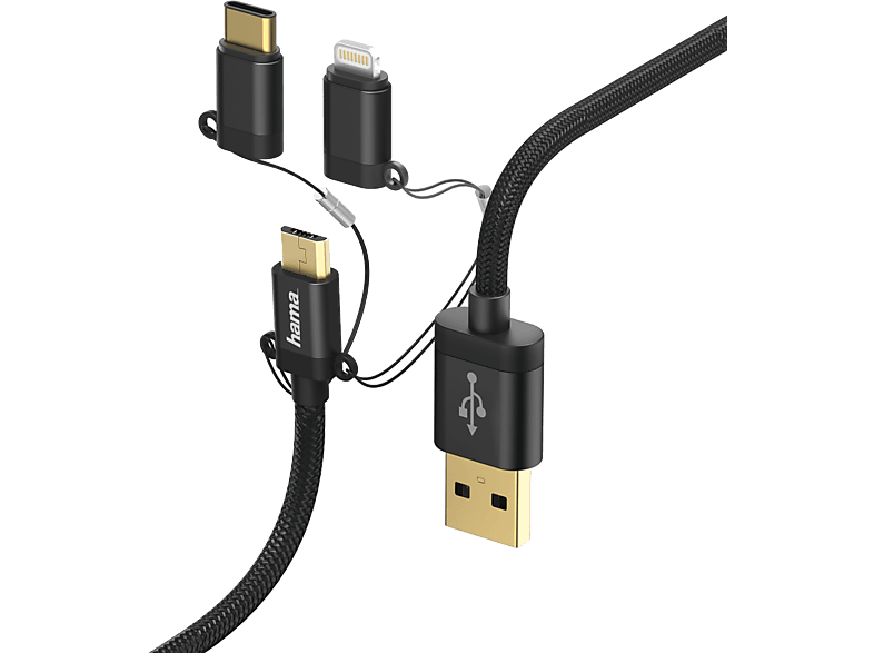 HAMA 3in1-micro USB kabel + adapter USB-C naar Lightning 1 m (183348)
