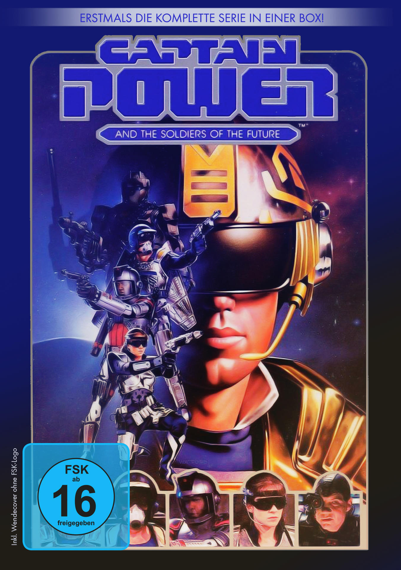 DVD-Cover: Captain Power. Soldaten in futuristischer Rüstung. Blau-Silber-Töne.