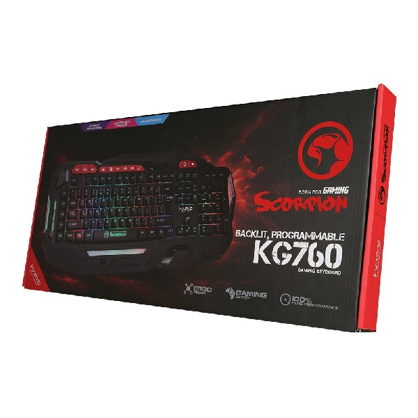 Teclado gaming - Scorpion MA-KG760, Membrana, USB, Retroiluminado Arco Iris, anti ghosting, negro