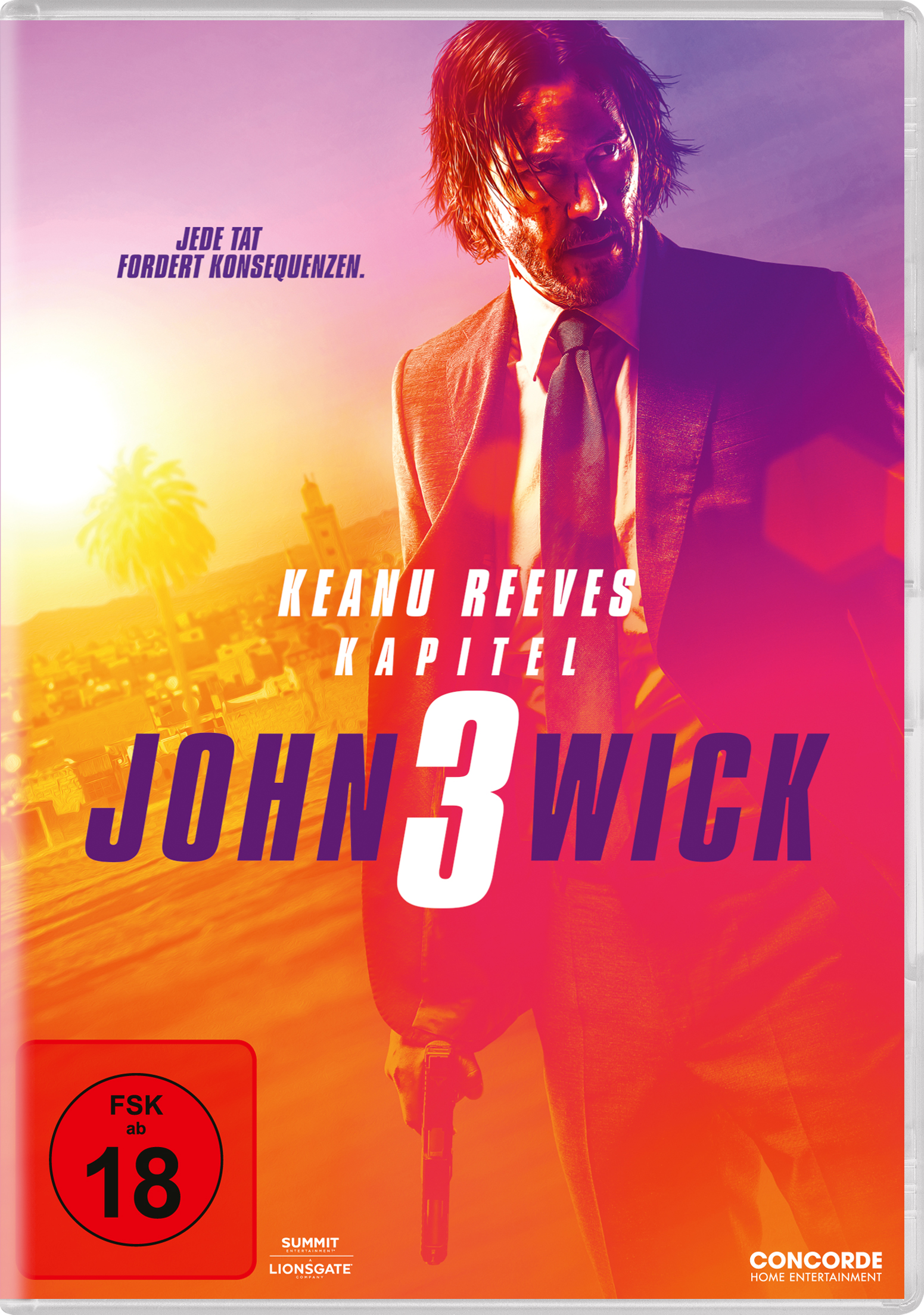 Filmcover mit einem Mann mit einer Waffe, Text "John Wick: Kapitel 3".