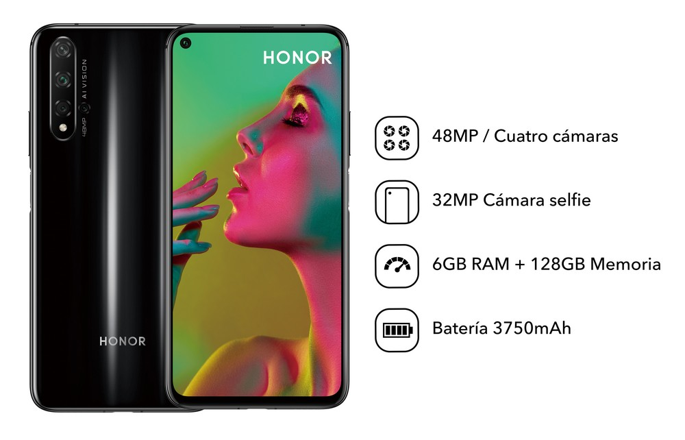 Móvil - Honor 20, Negro, 128 GB, 6 GB RAM, 6.26" Full HD+, Kirin 980, Cuatro Cámaras AI 48MP, 3750 mAh