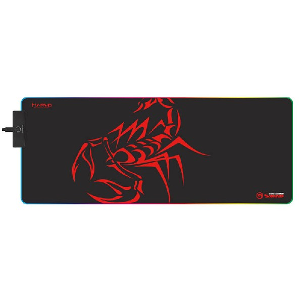 Alfombrilla gaming - Scorpion MA-MG10, XXL, para teclado y ratón, RGB, negro/rojo