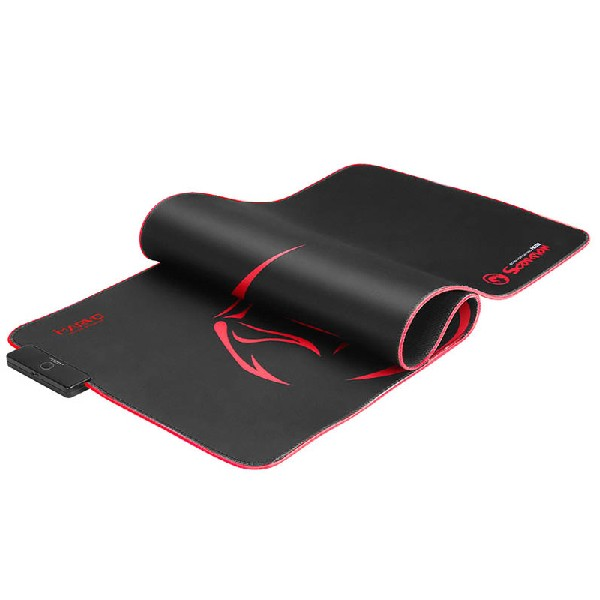 Alfombrilla gaming - Scorpion MA-MG10, XXL, para teclado y ratón, RGB, negro/rojo