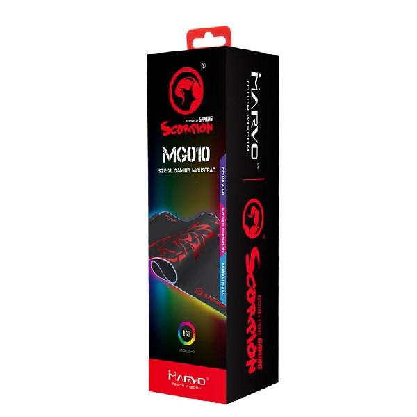 Alfombrilla gaming - Scorpion MA-MG10, XXL, para teclado y ratón, RGB, negro/rojo