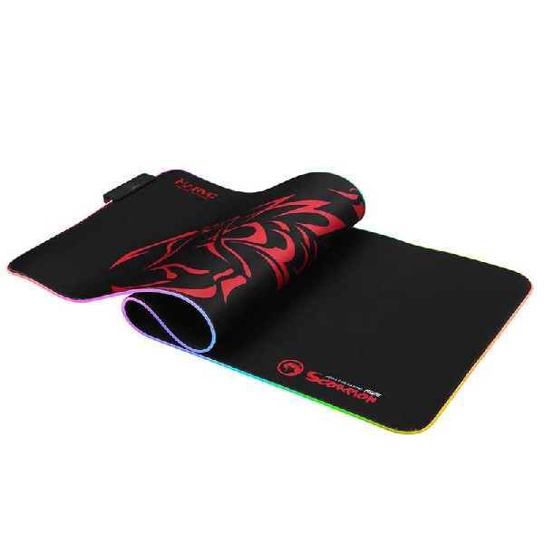 Alfombrilla gaming - Scorpion MA-MG10, XXL, para teclado y ratón, RGB, negro/rojo