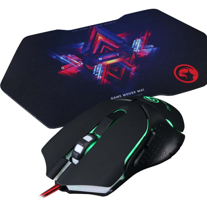 Pack Ratón gaming + Alfombrilla - Scorpion MA-M309+G7, 2400 DPI, Luz led, negro
