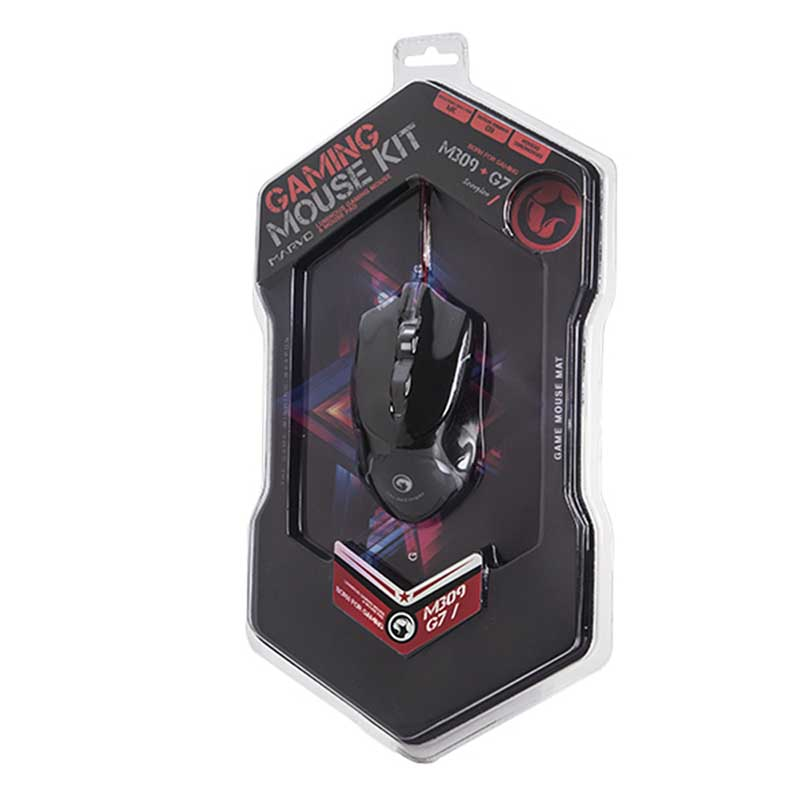 Pack Ratón gaming + Alfombrilla - Scorpion MA-M309+G7, 2400 DPI, Luz led, negro