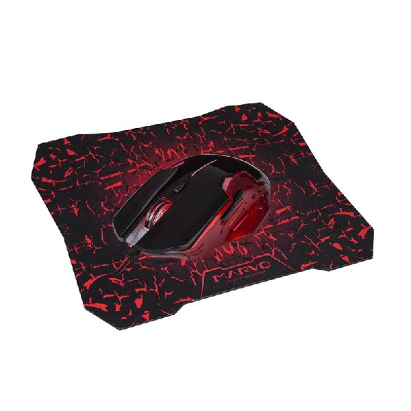 Pack Ratón gaming + Alfombrilla - Scorpion MA-M416+G1, 2400 DPI, Luz led, negro/rojo
