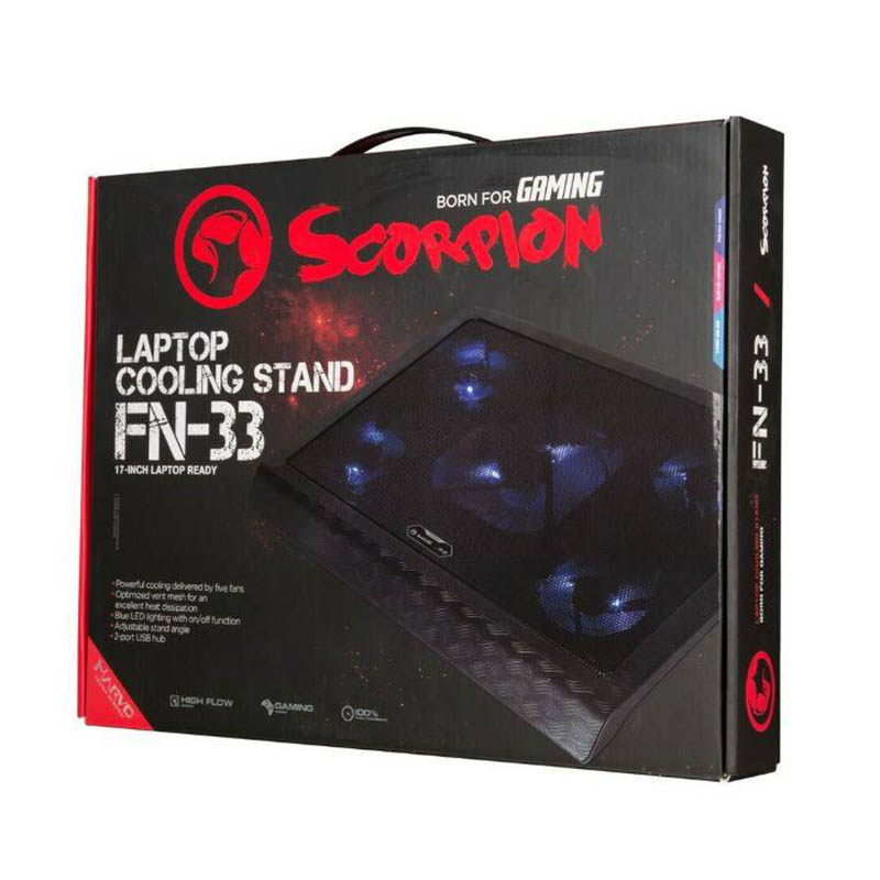 Soporte Refrigeración - Scorpion MA-FN33 BL, 17'', 5 ventiladores, Led, Negro/Azul
