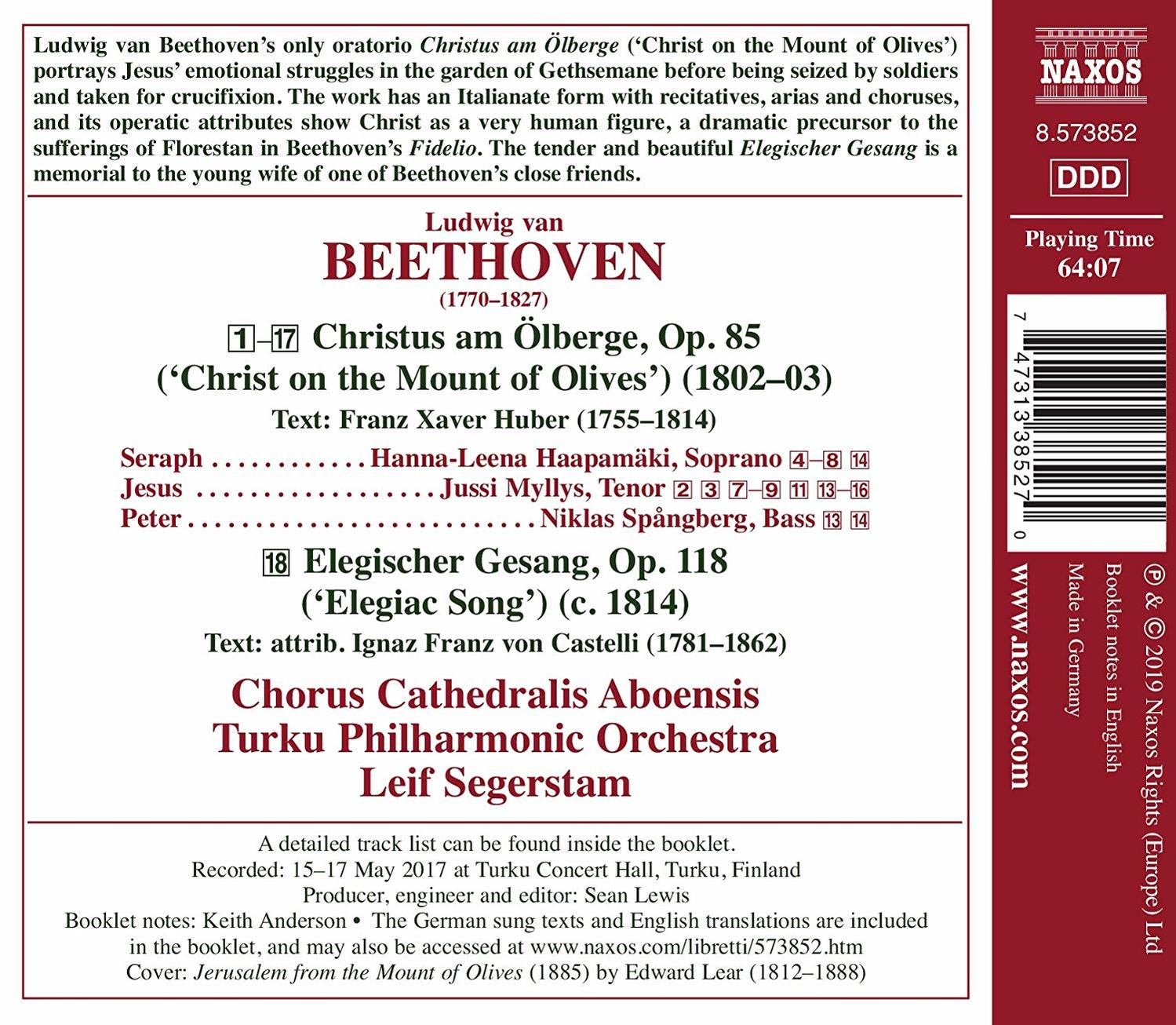 Albumcover mit Text, weißem Hintergrund und Naxos-Logo. Text: Beethovens Oratorium Christ. Spielzeit: 64:07.