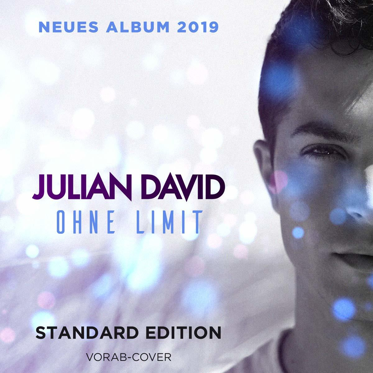 Albumcover mit dem Gesicht eines Mannes, Text lautet 'Julian David' und 'Ohne Limit'.