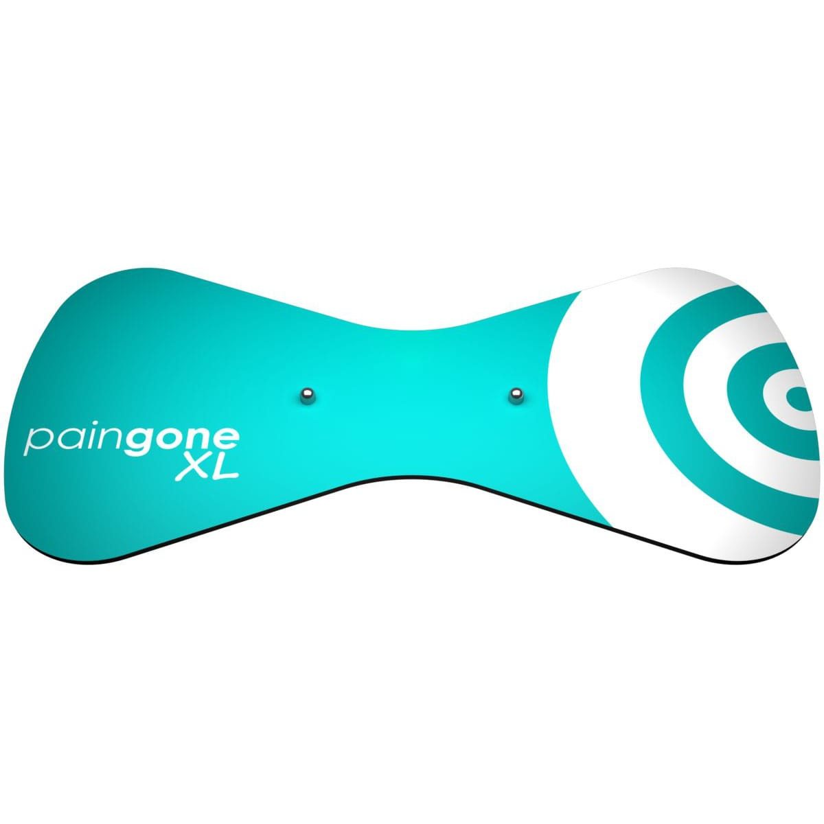 A teal-colored paingone XL device with white circular design and two silver studs.