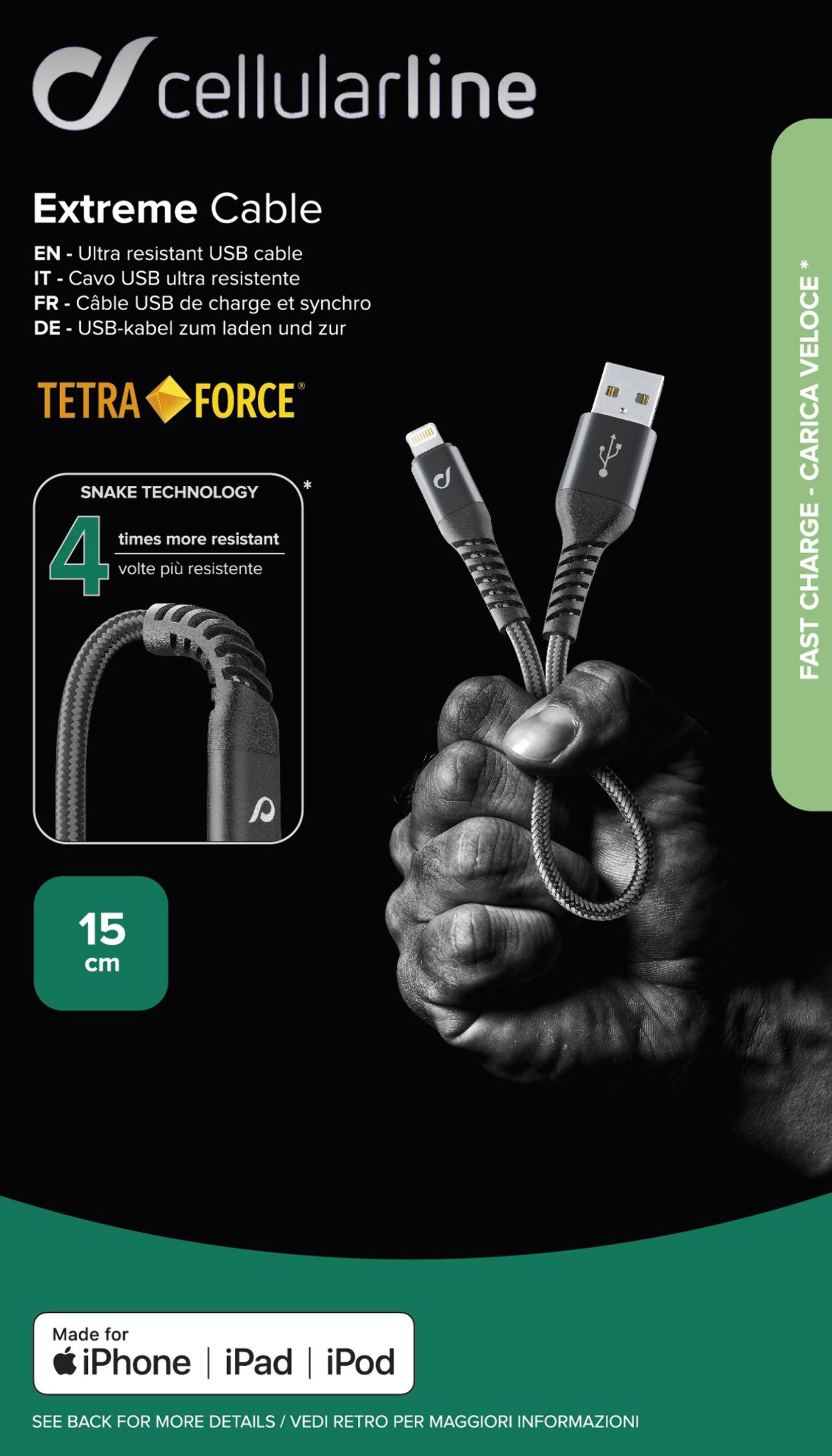 CELLULAR LINE USB auf Lightning EXTREME CABLE - Daten-/Ladekabel (Schwarz)