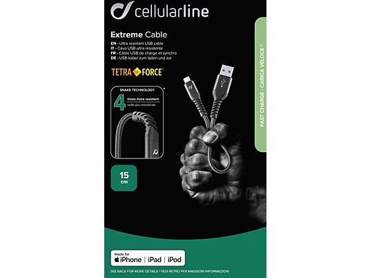 CELLULAR LINE Cavo da USB a Lightning EXTREME CABLE - Cavo di dati/carica (Nero)