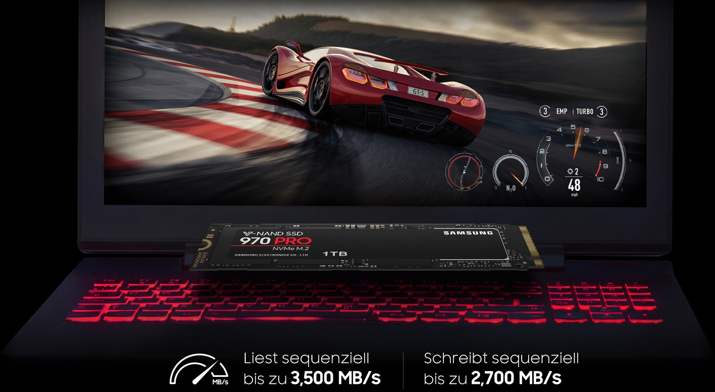 SAMSUNG 970 Pro Festplatte Retail, 512 GB SSD M.2 via NVMe, intern