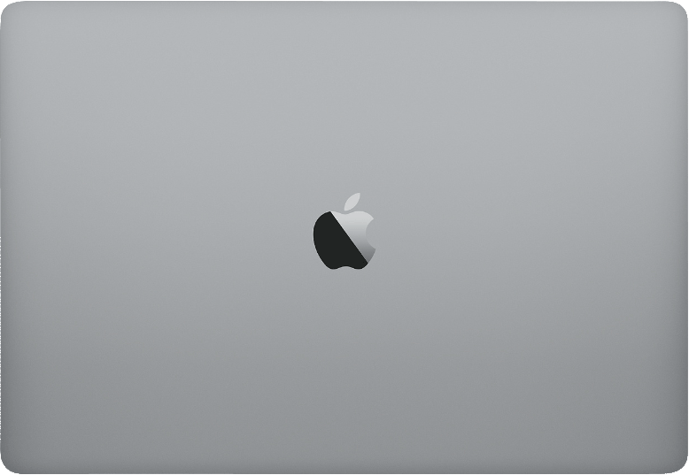 Silberner Laptop geschlossen, mit Apple-Logo mittig auf dem Deckel.