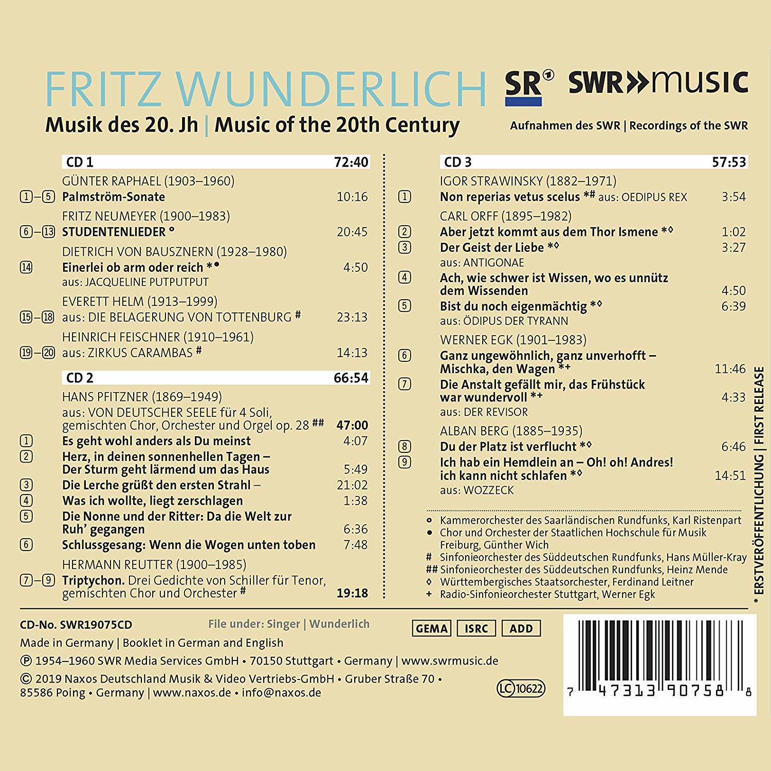 CD-Cover mit Text: Musik des 20. Jahrhunderts. Titelliste und Details in Deutsch und Englisch.
