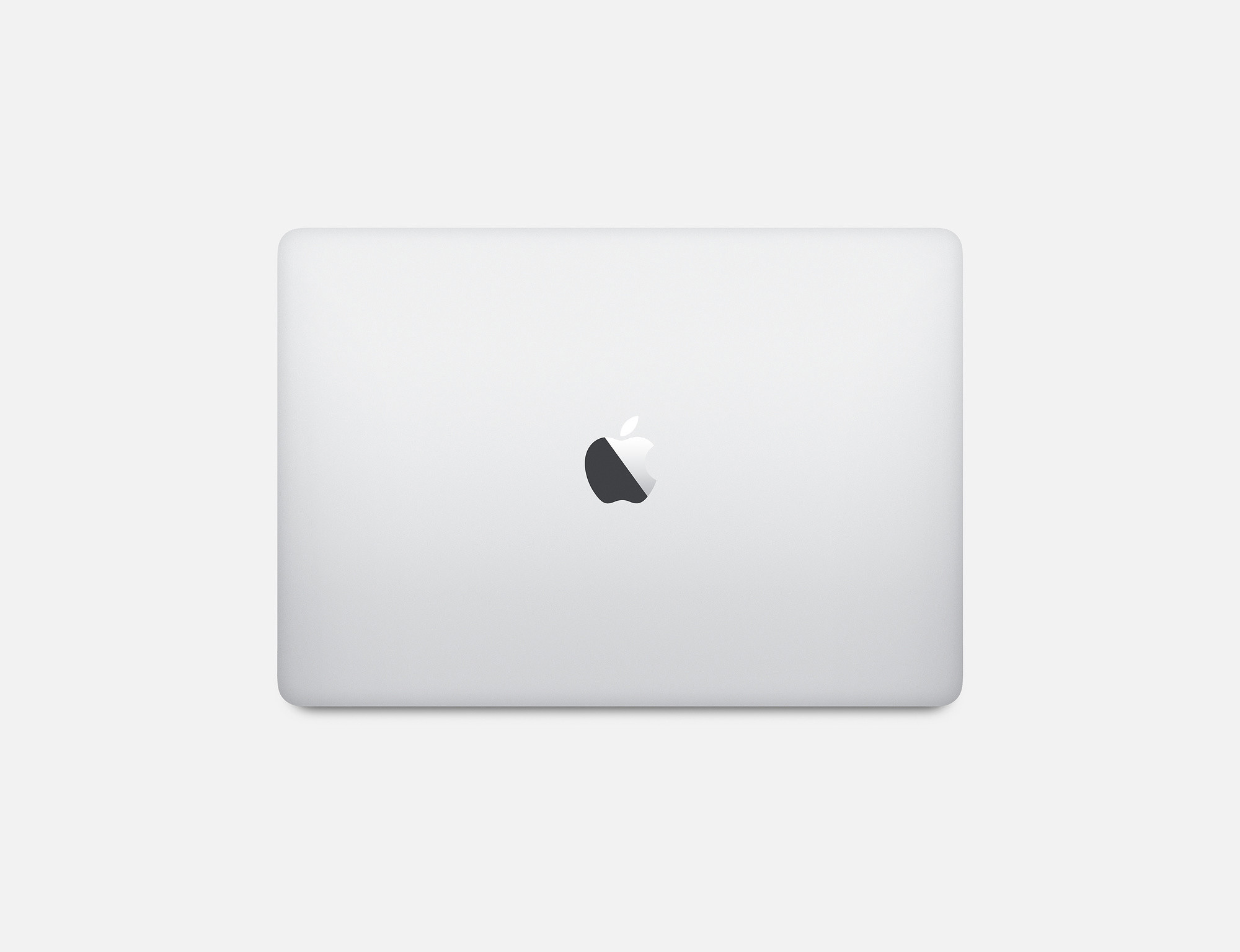 Geschlossener weißer Laptop, Apple-Logo zentriert. Weißer Hintergrund.