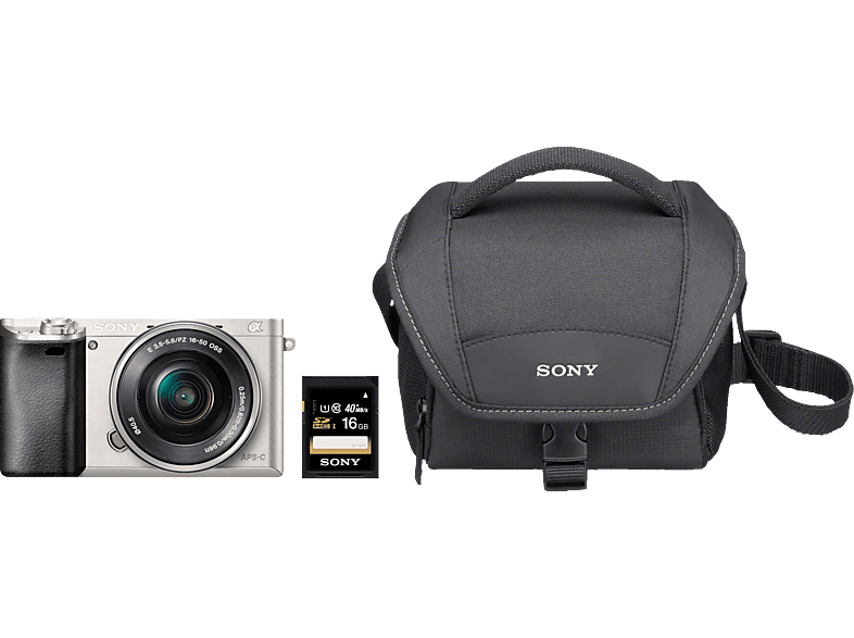 SONY Alpha 6000 16-50 7,6 Tasche mm, (ILCE-6000L) + cm mit Systemkamera Objektiv KIT + Display, Speicherkarte WLAN