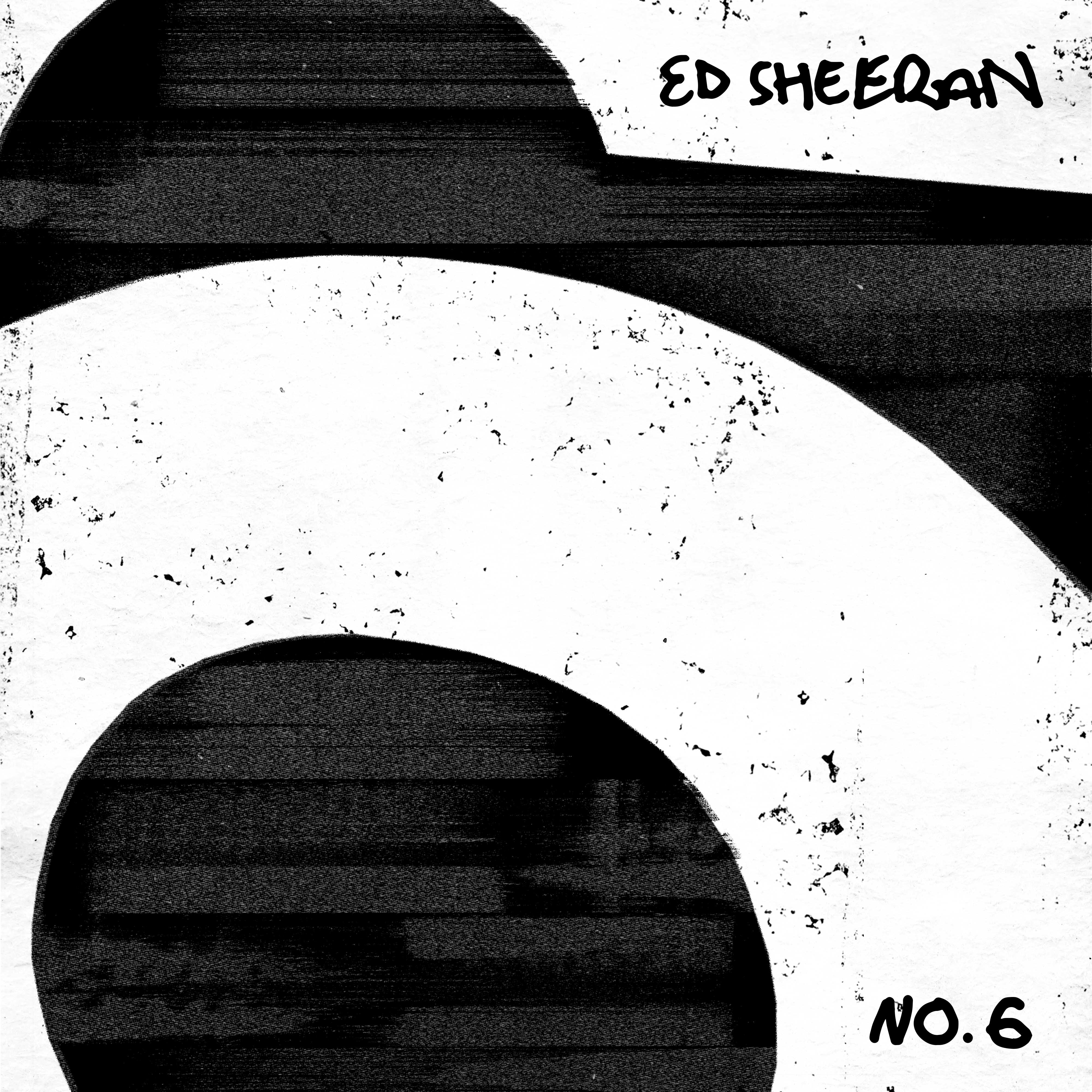 Schwarz-weißes Albumcover mit 'ED SHEERAN' und der Nummer '6'.