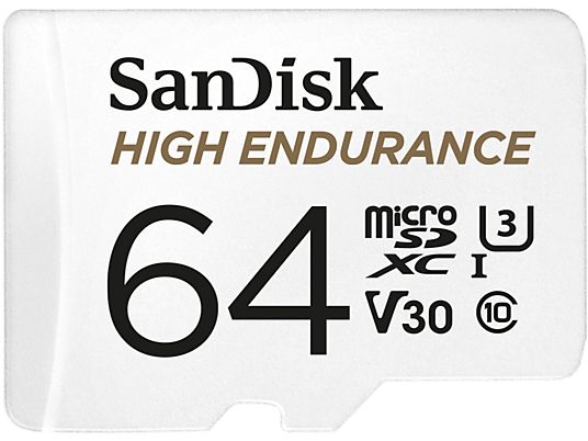 SANDISK Micro-SDXC High Endurance - Carte mémoire  (64 GB, 100 MB/s, Blanc)