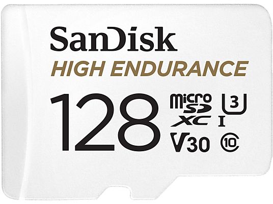 SANDISK Micro-SDXC High Endurance - Speicherkarte  (128 GB, 100 MB/s, Weiss)
