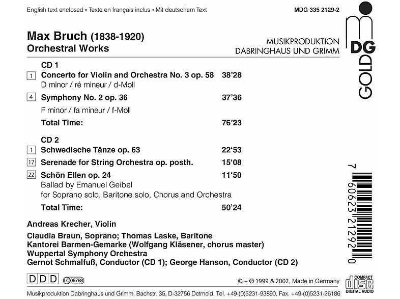 Thumbnail - Andreas Krecher, Wuppertal Symphony Orchestra - Violinkonzert 3/Sinfonie 2/Schwed.Tänze/+ (CD)