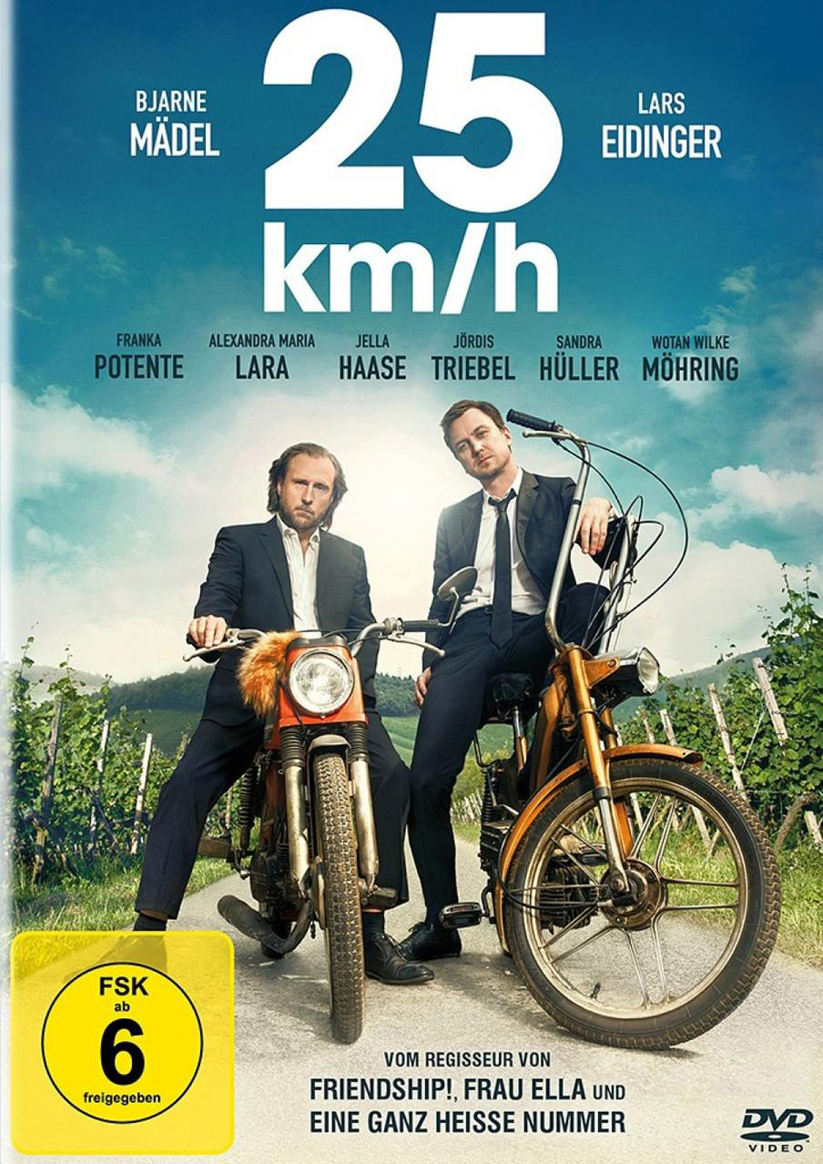 DVD-Cover eines Films. Zwei Männer auf Motorrädern, Titel '25 km/h'.