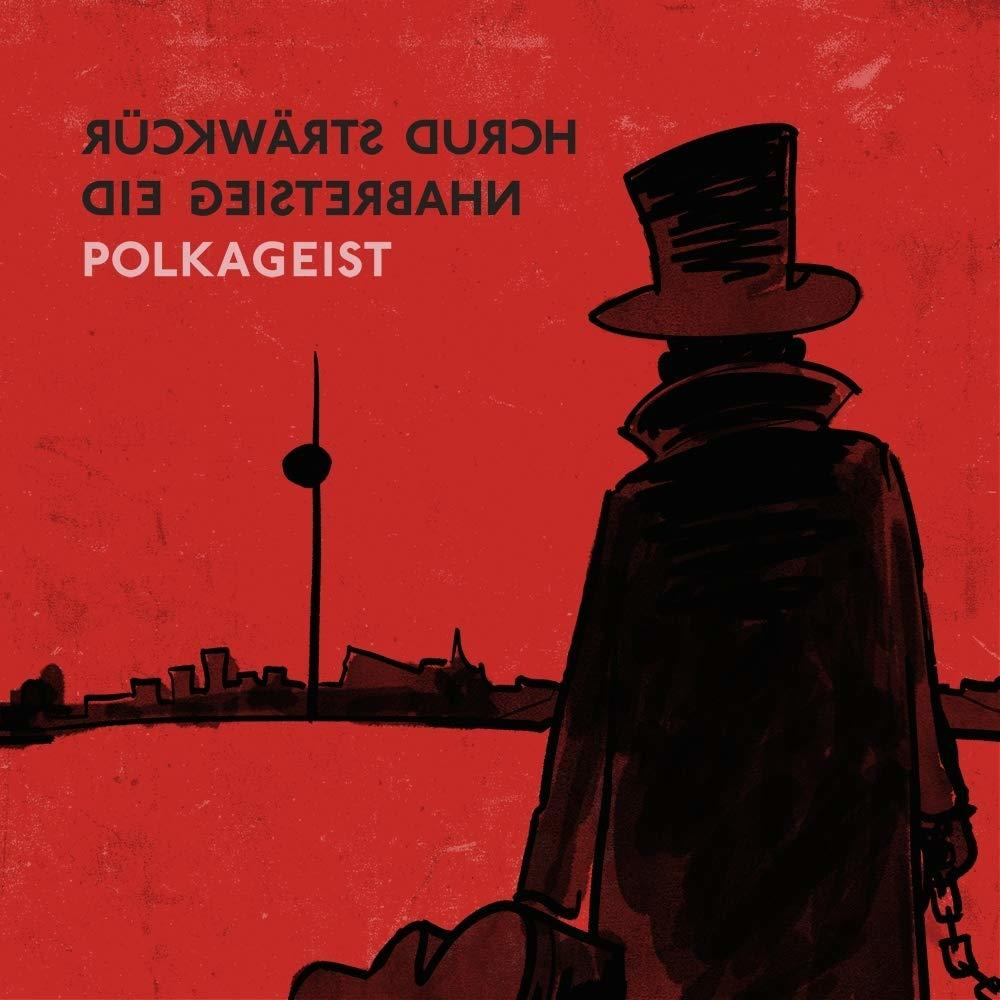 Poster mit Silhouette eines Mannes mit Hut, roter Hintergrund und Text.