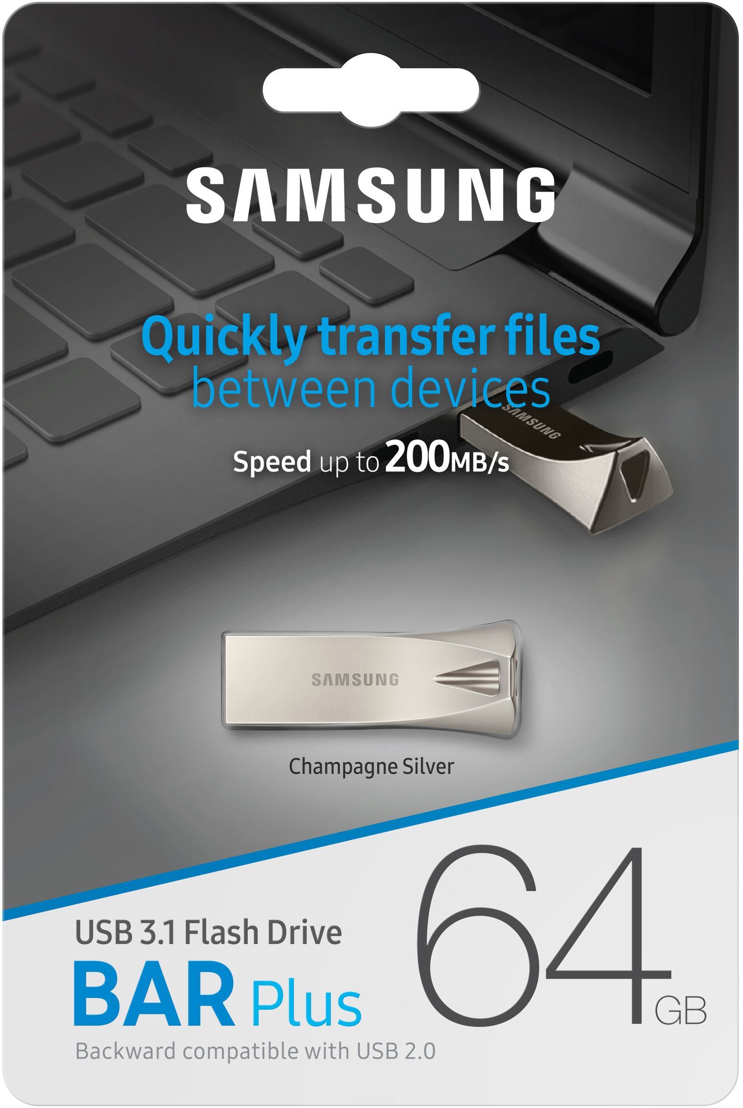 SAMSUNG Flash Drive BAR Plus USB-Stick, 64 GB, 200 MB/s, Champagner Silver