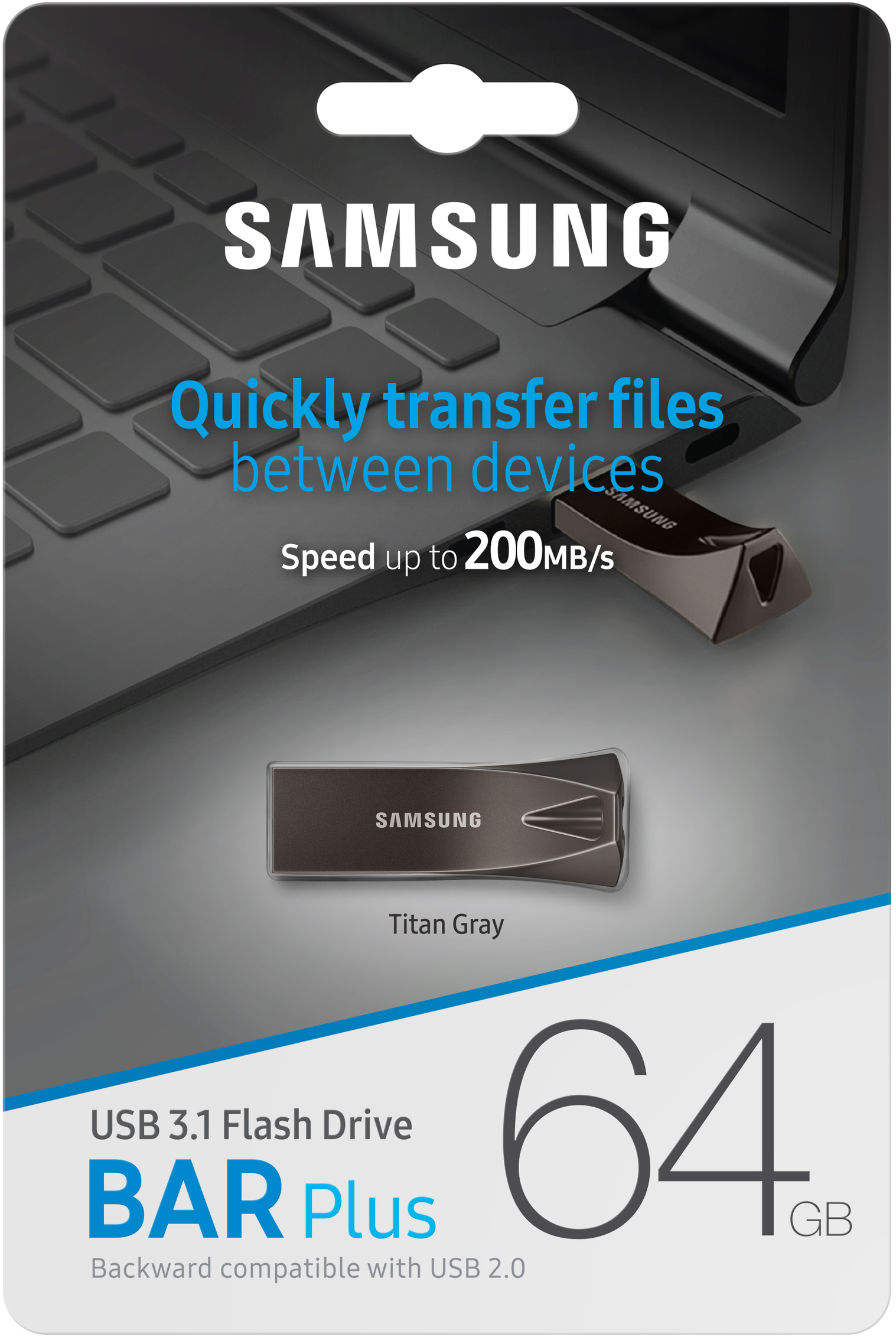 SAMSUNG Flash Drive BAR Plus USB-Stick, 64 GB, 200 MB/s, Titan Grau
