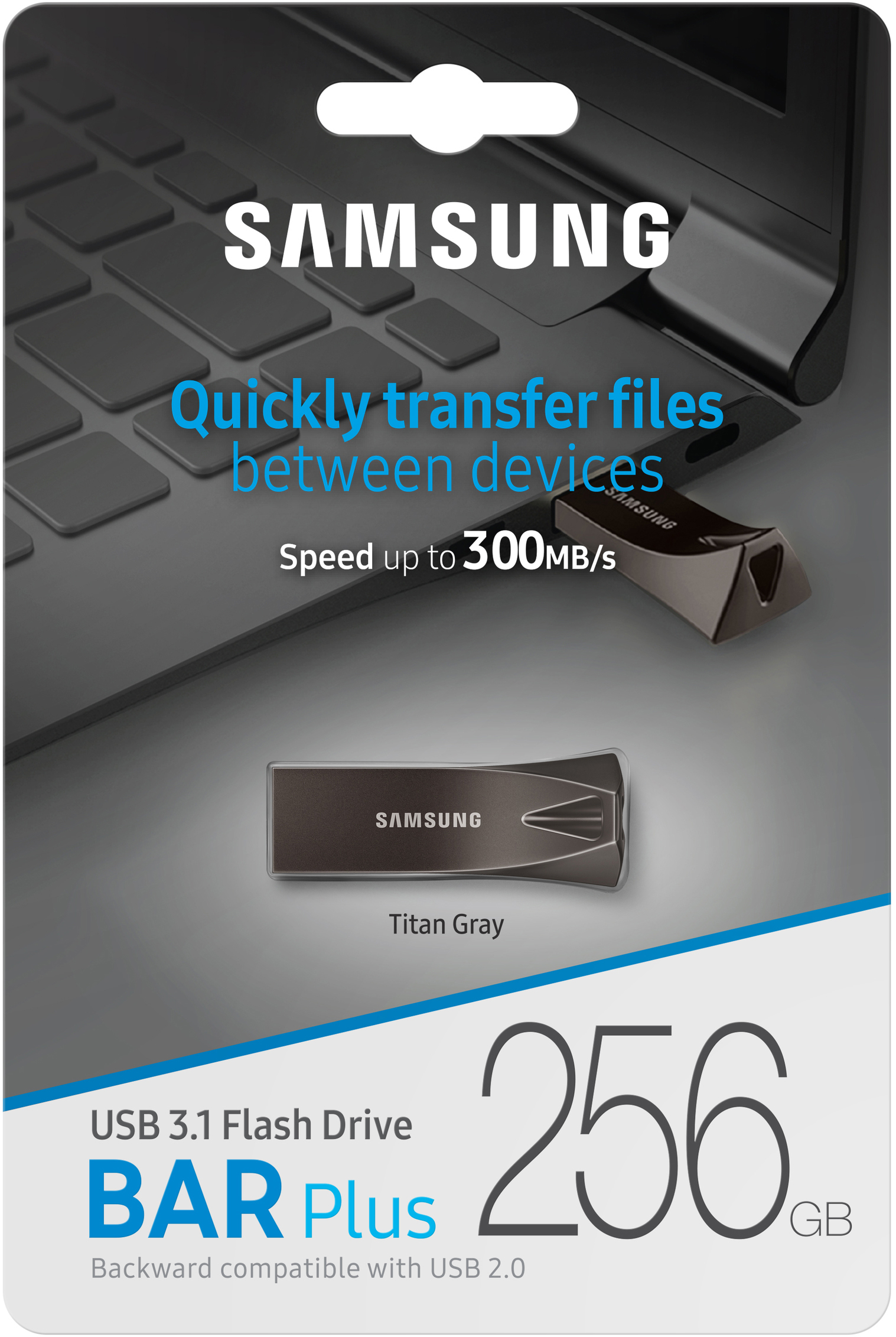 SAMSUNG Flash Drive BAR Plus USB-Stick, 256 GB, 300 MB/s, Titan Grau