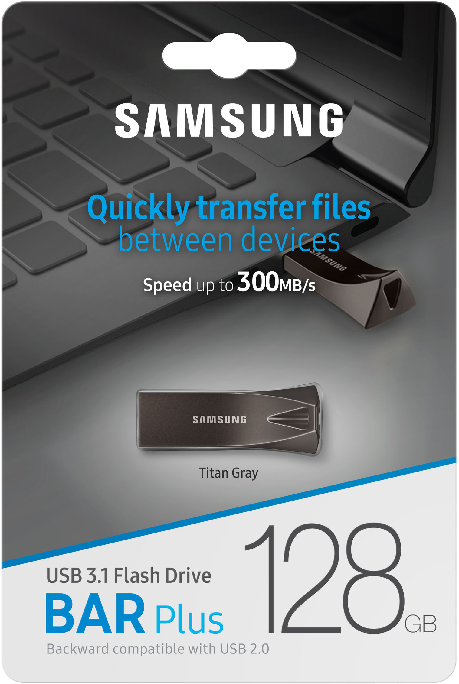 SAMSUNG Flash Drive BAR Plus USB-Stick, 128 GB, 300 MB/s, Titan Grau
