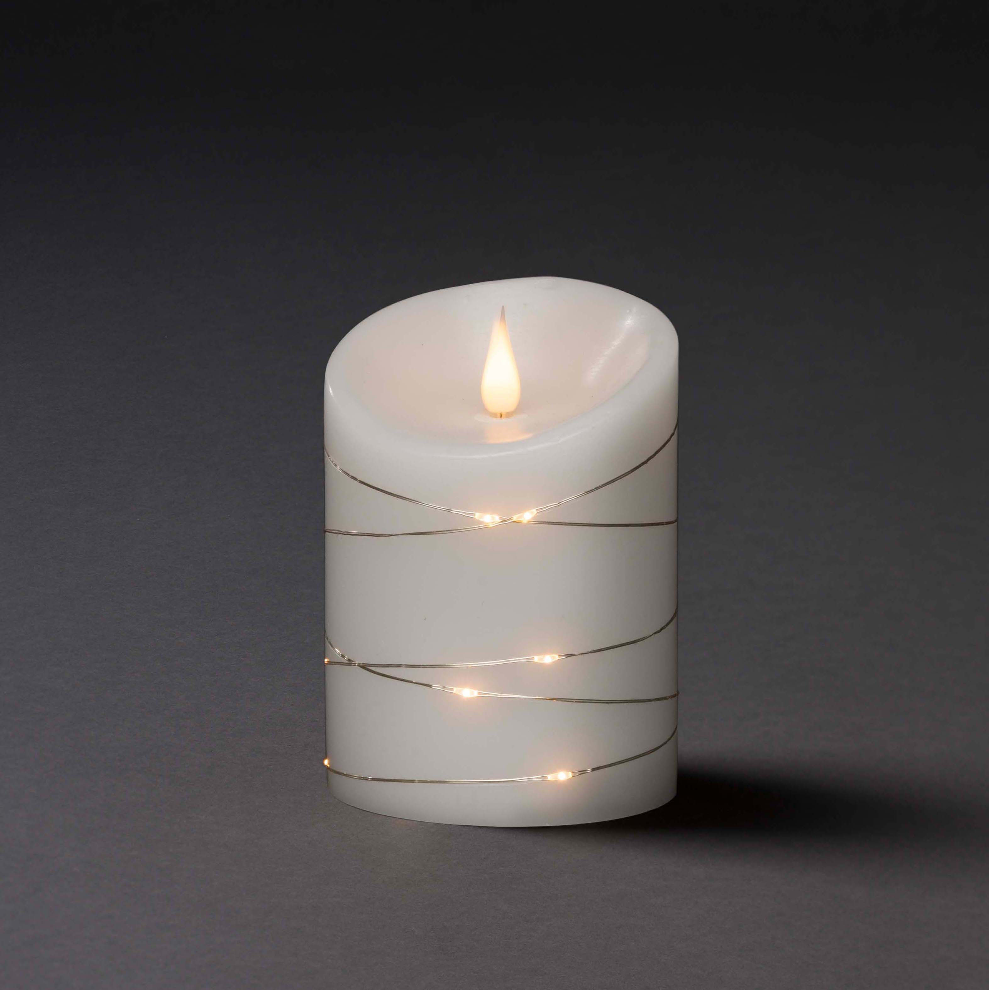 KONSTSMIDE LED Warm Flamme Draht Weiß, silbernen Echtwachskerze, Weiß Echtwachskerze und LED mit 3D umwickelt