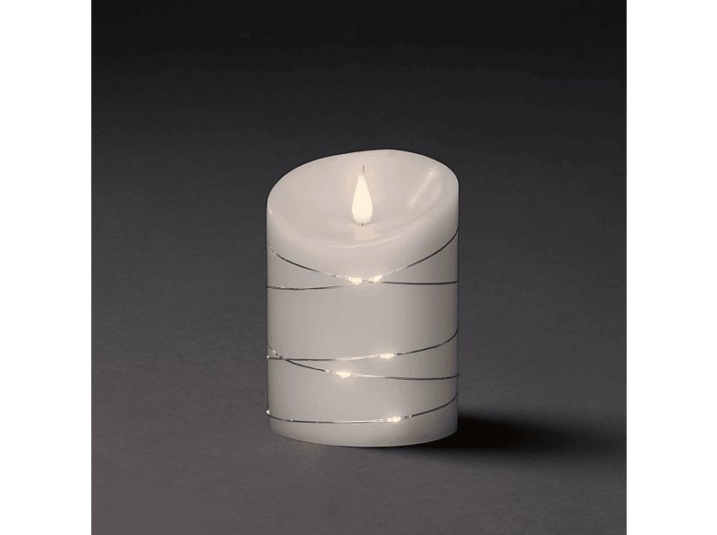 KONSTSMIDE LED Echtwachskerze mit 3D Flamme und silbernen Draht umwickelt LED Echtwachskerze, Weiß, Warm Weiß