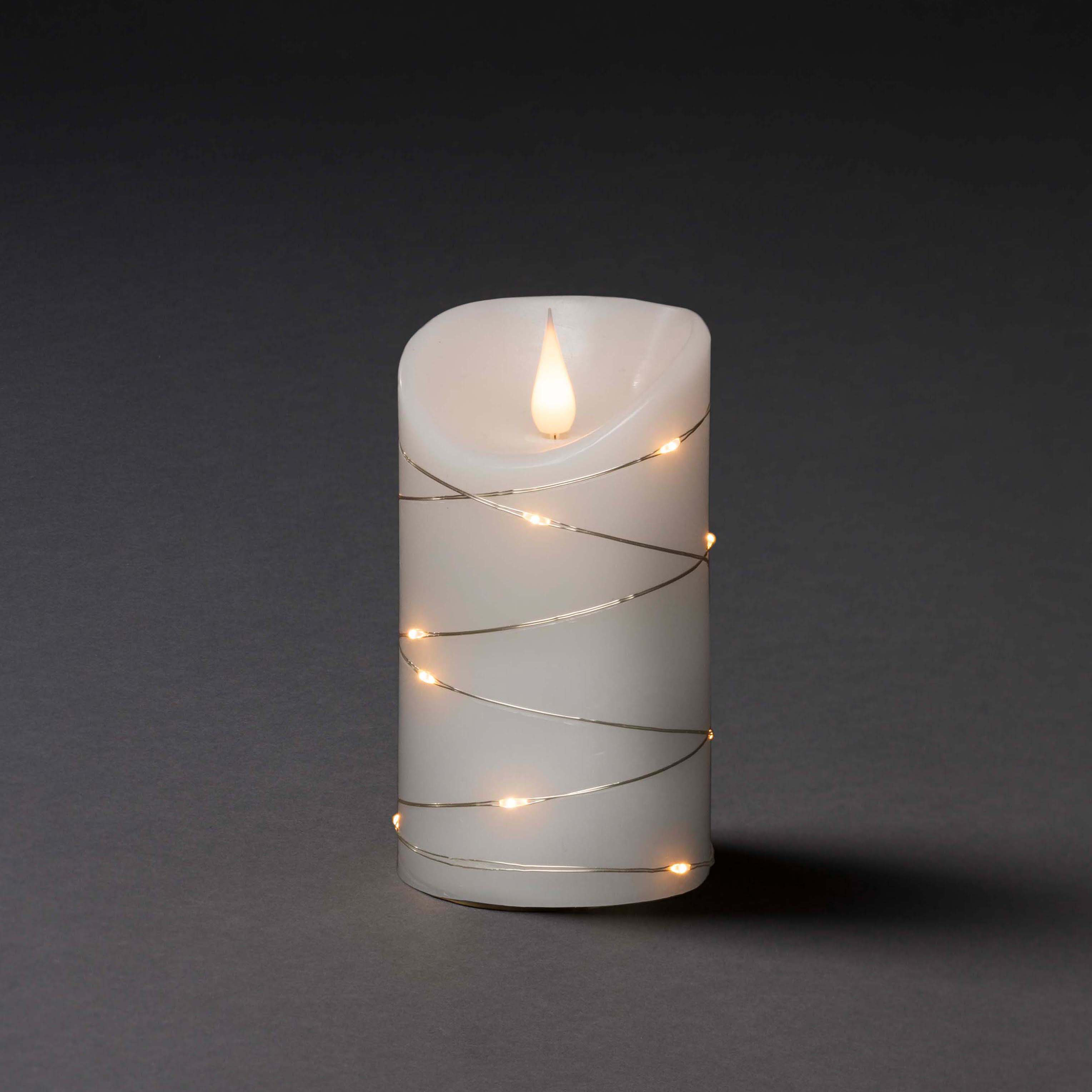 KONSTSMIDE LED Echtwachskerze Echtwachskerze, silbernen 3D und umwickelt Weiß Draht mit LED Warm Weiß, Flamme