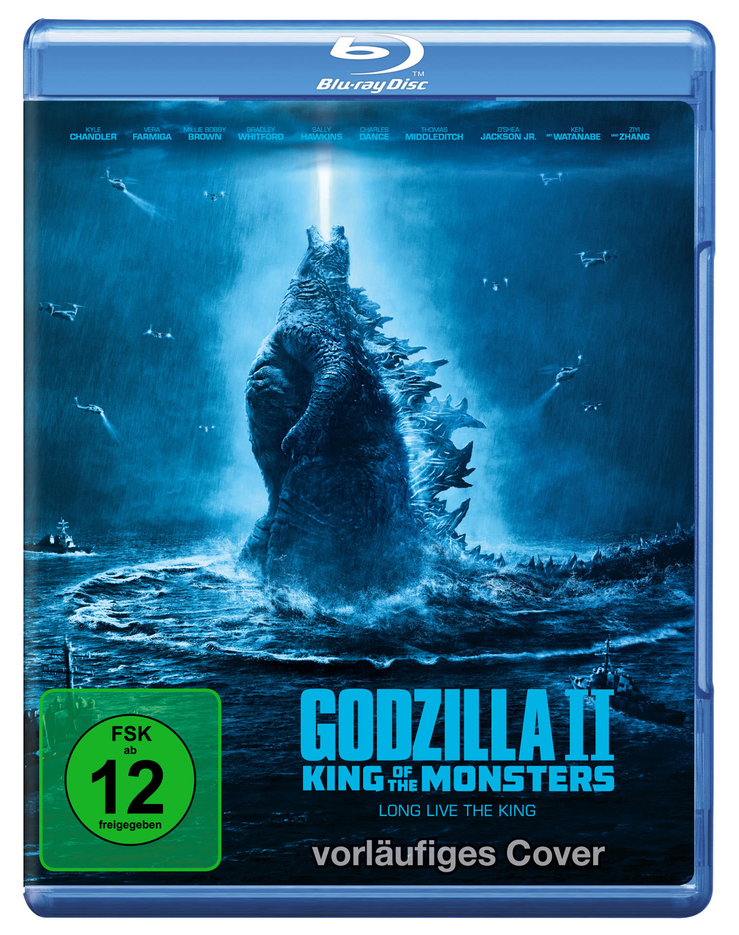 Film-Blu-ray-Cover: Godzilla II, King of the Monsters. Mit Godzilla. Blauer Hintergrund.