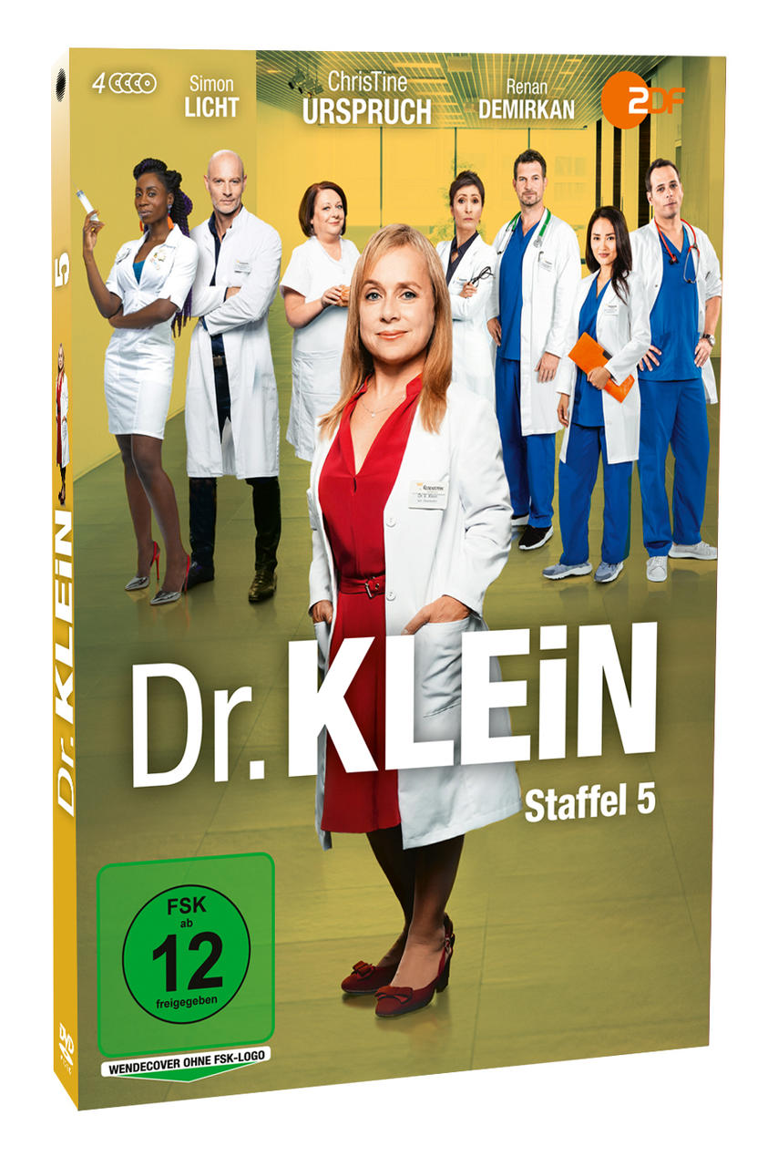 DVD-Cover: Ärzte in weißen Kitteln stehen hinter einer Frau in Rot; Titel "Dr. Klein".