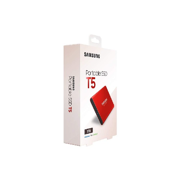 Disco duro SSD de 1 TB - Samsung T5 MU-PA1T0R, 2.5", USB C 3.1 Gen 2, 540 MB/s, Rojo