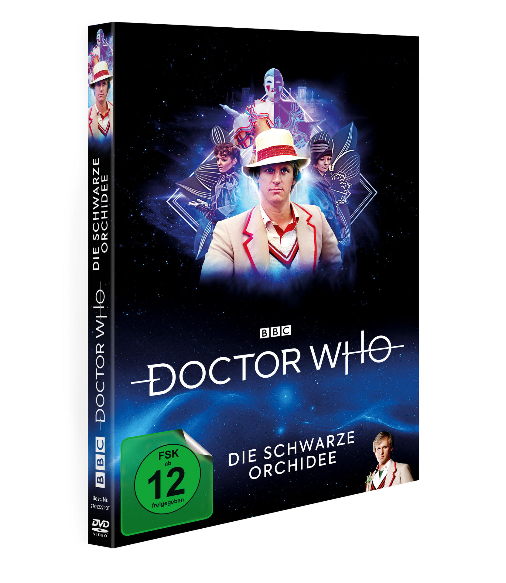 Eine DVD-Hülle mit einem Mann in weißem Anzug und Hut. Blauer und violetter Hintergrund. Text auf dem Cover.