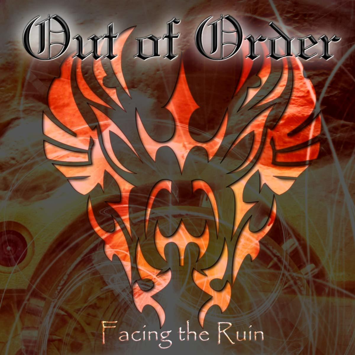 Albumcover mit feurigem Design und den Worten „Out of Order“ und „Facing the Ruin“.
