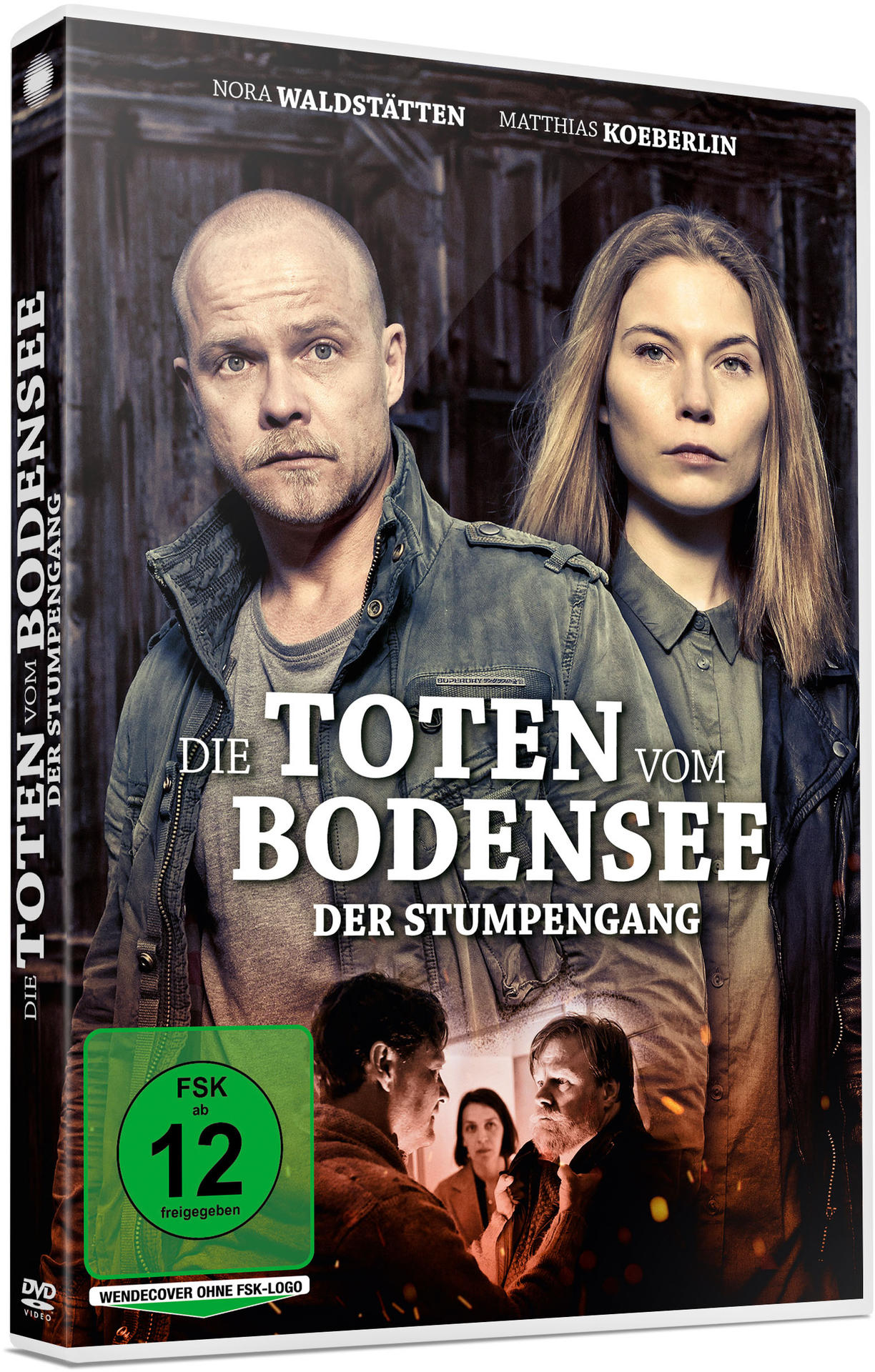DVD-Hülle mit deutschem Text, zeigt zwei Personen und ein Bild eines Tatorts.