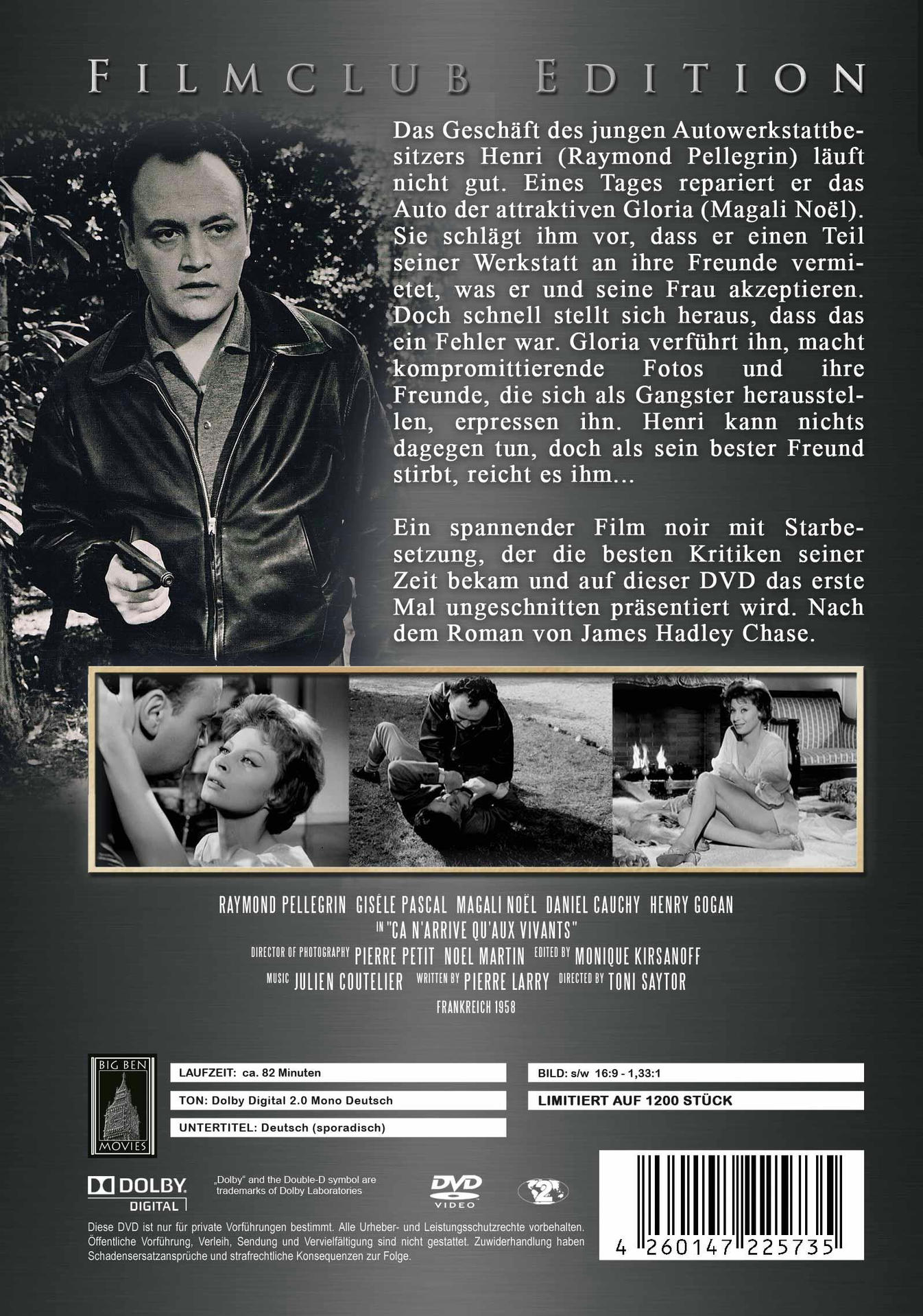 Rückseite einer DVD-Hülle für einen Film mit Männern und Frauen in Noir-Umgebung. Der Titel ist auf Französisch.