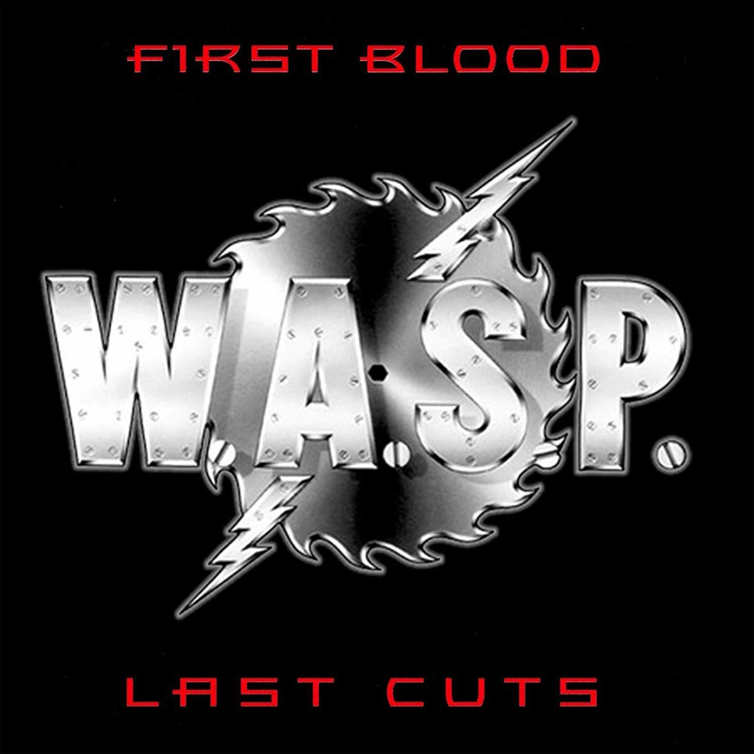 W.A.S.P.-Albumcover. Sägeblatt-Design mit Blitzen und Text.