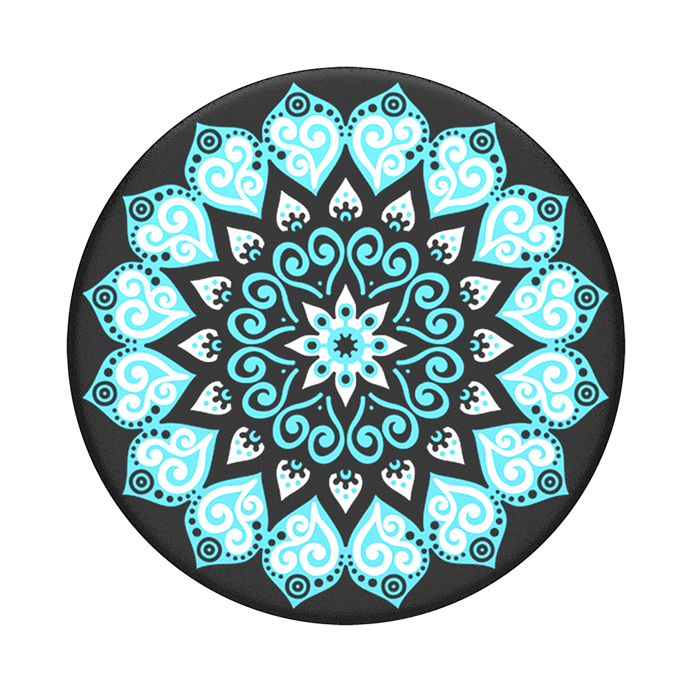 Ein schwarzer Kreis, verziert mit einem blau-weißen Design.