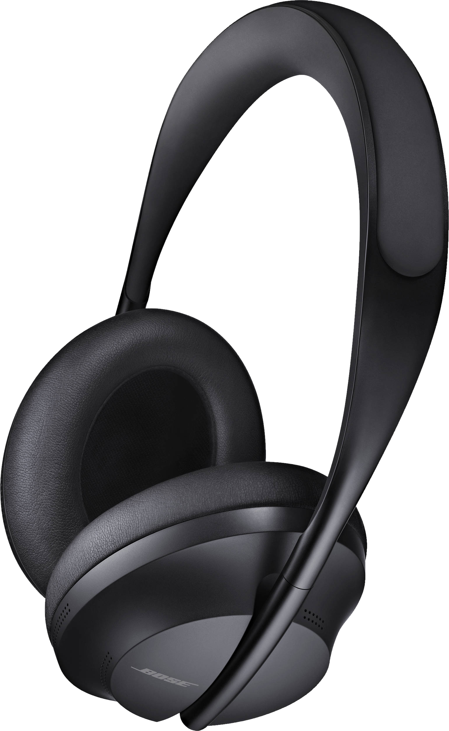 Cuffie Bose nere. Hanno cuscinetti imbottiti e fascia curva.