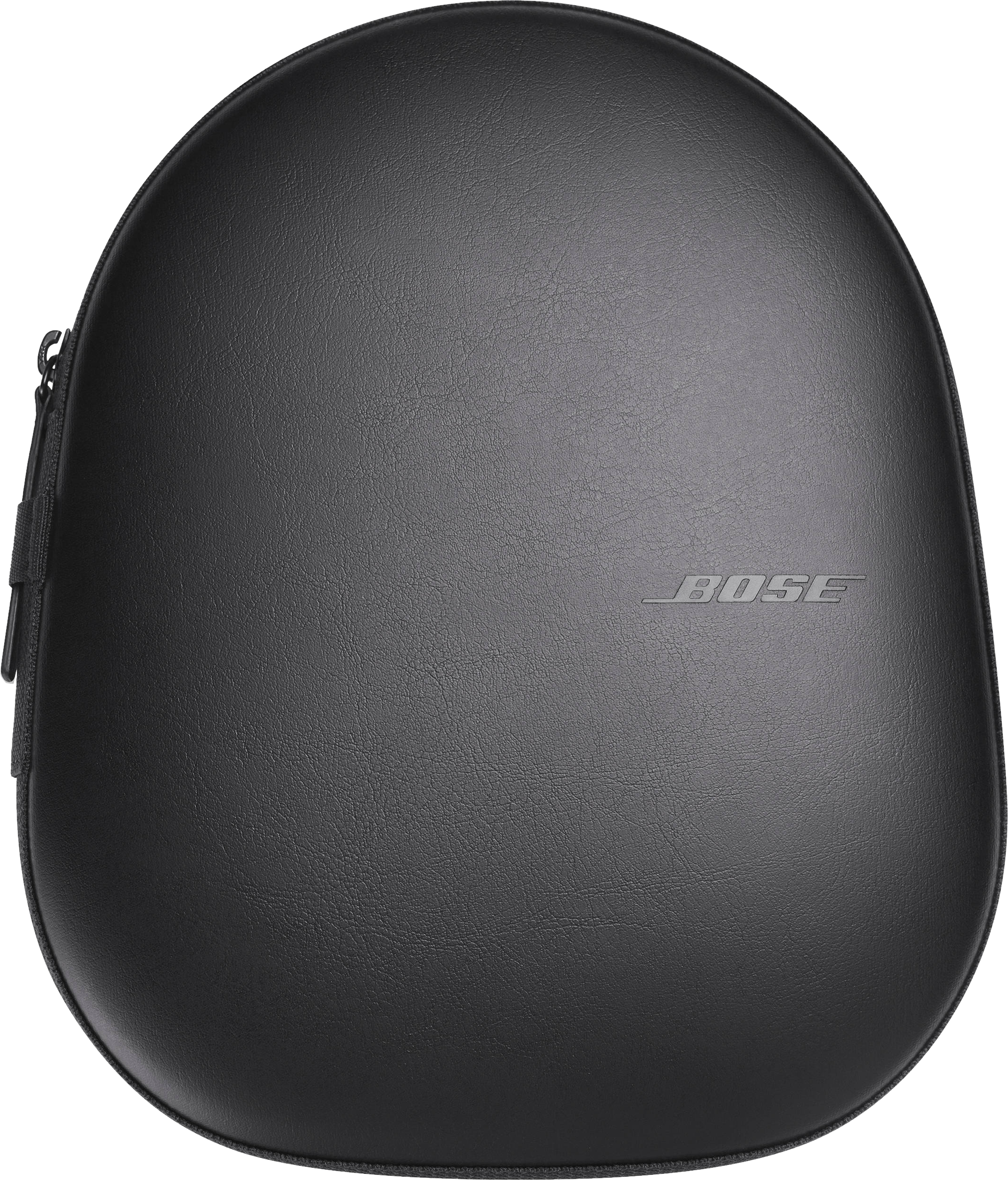 Custodia per cuffie Bose nera, forma ovale, con cerniera e logo Bose visibile.