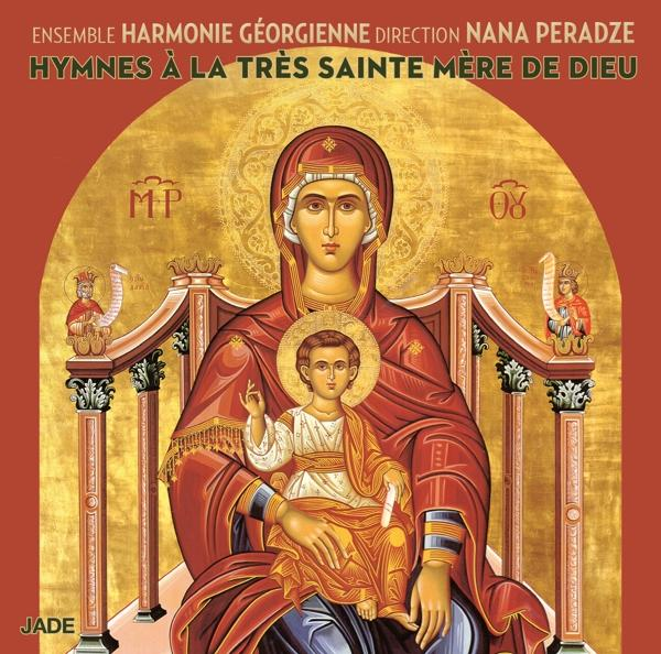 Pochette d'album : Mère Marie avec bébé. Fond rouge, dorures.
