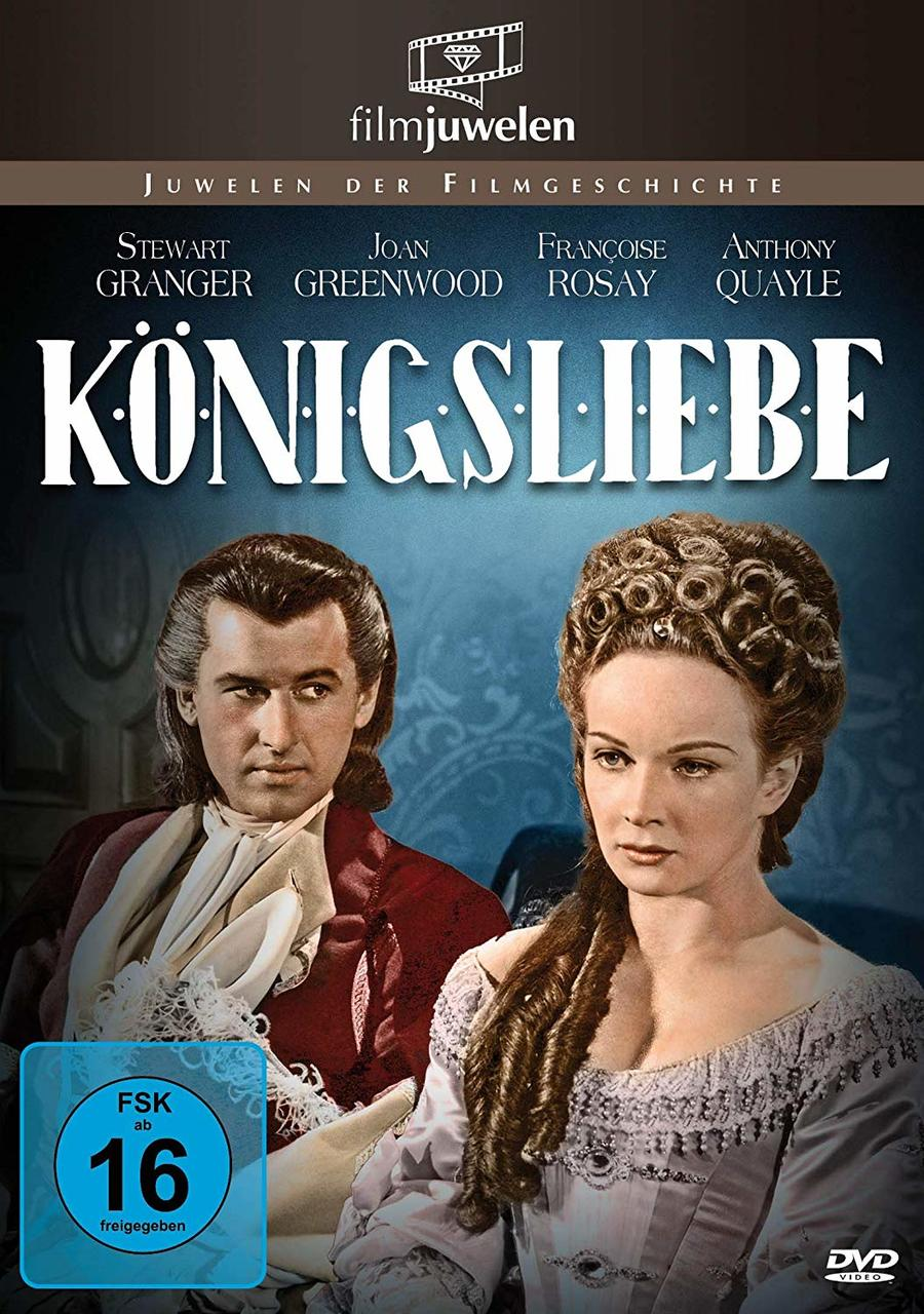 Filmposter mit Schauspielern und dem deutschen Titel 'Königsbliebe'. Ein Mann und eine Frau sind in einer romantischen Pose.